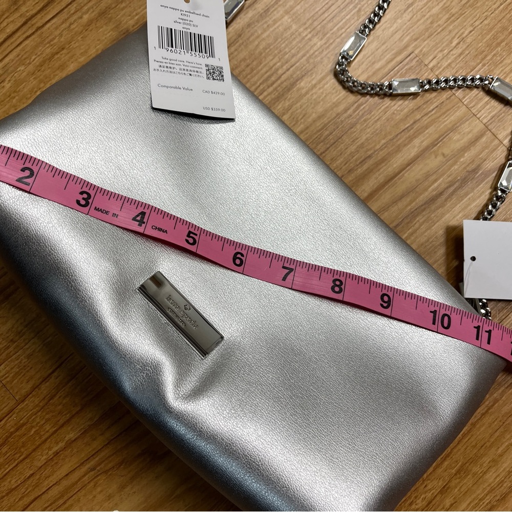 Kate Spade Anya metallic silver crossbody clutch NWT vegan leather chain bag - Picture 9 of 15